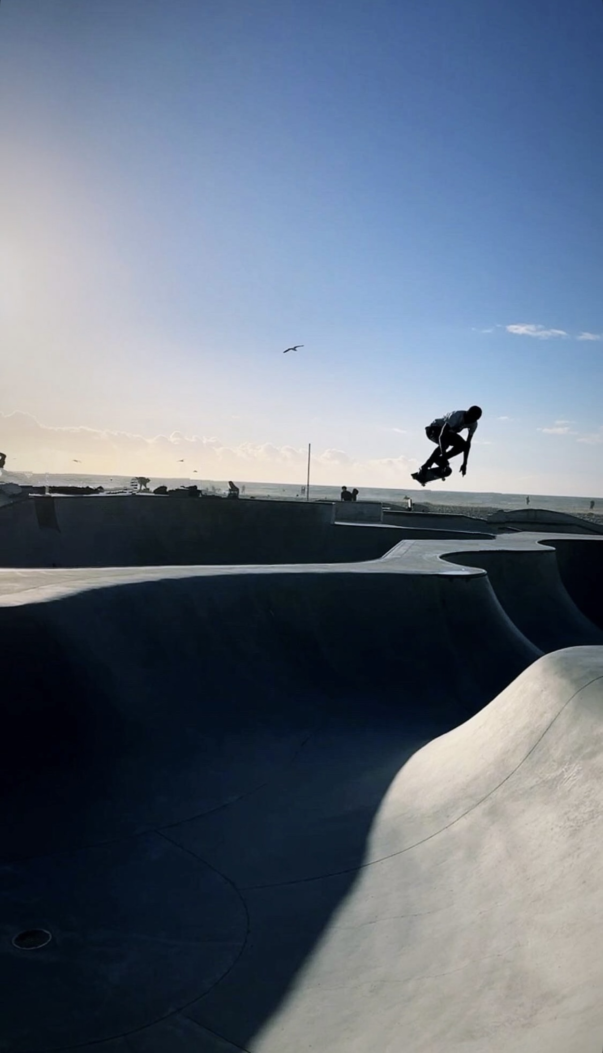 Skateboarder in the air at a skatepark