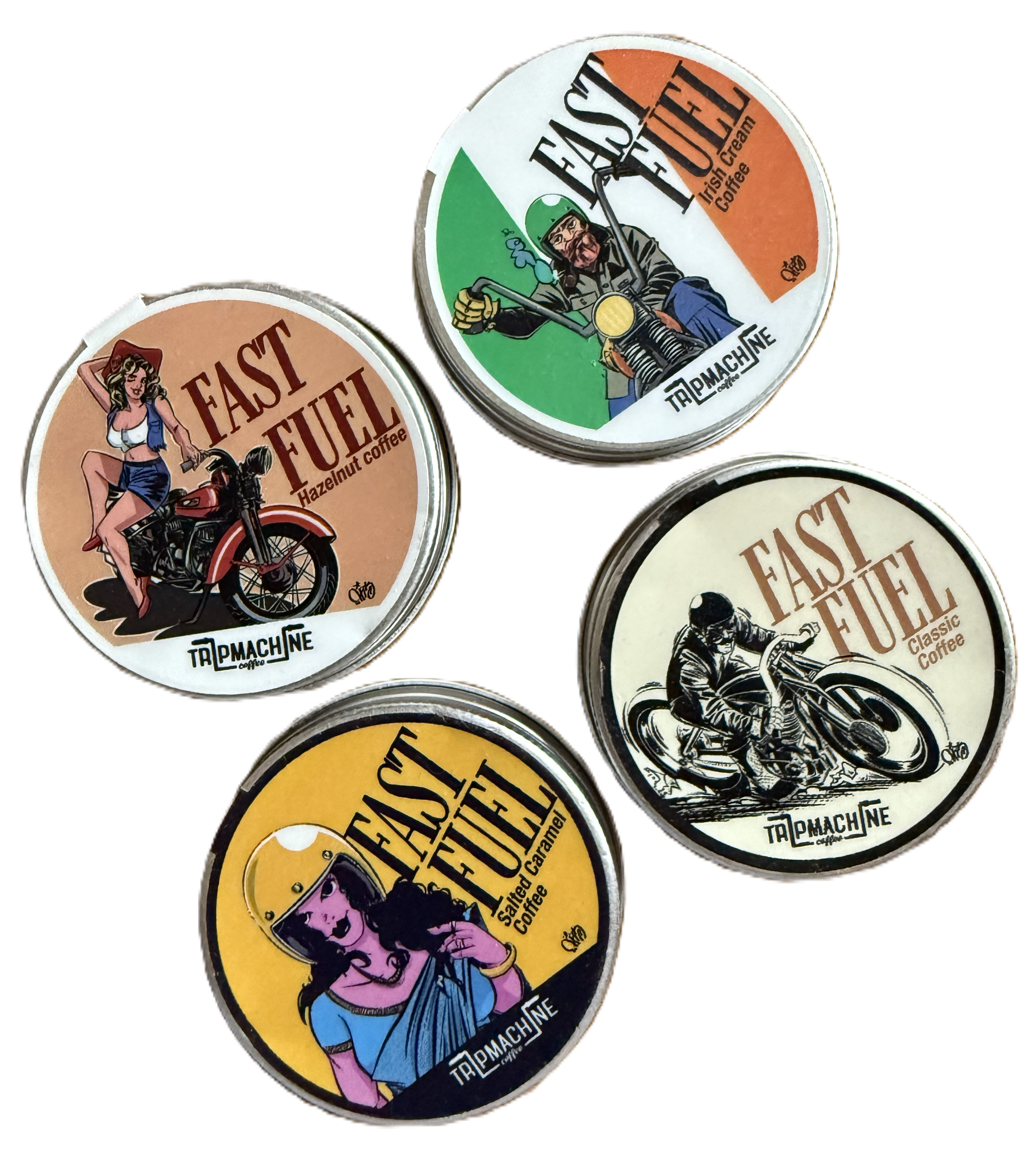 Coffee tins by the <a href='https://www.tripmachinecompany.com/' target='_blank' rel='noopener noreferrer'>Tripmachine Company</a>. Gifted.