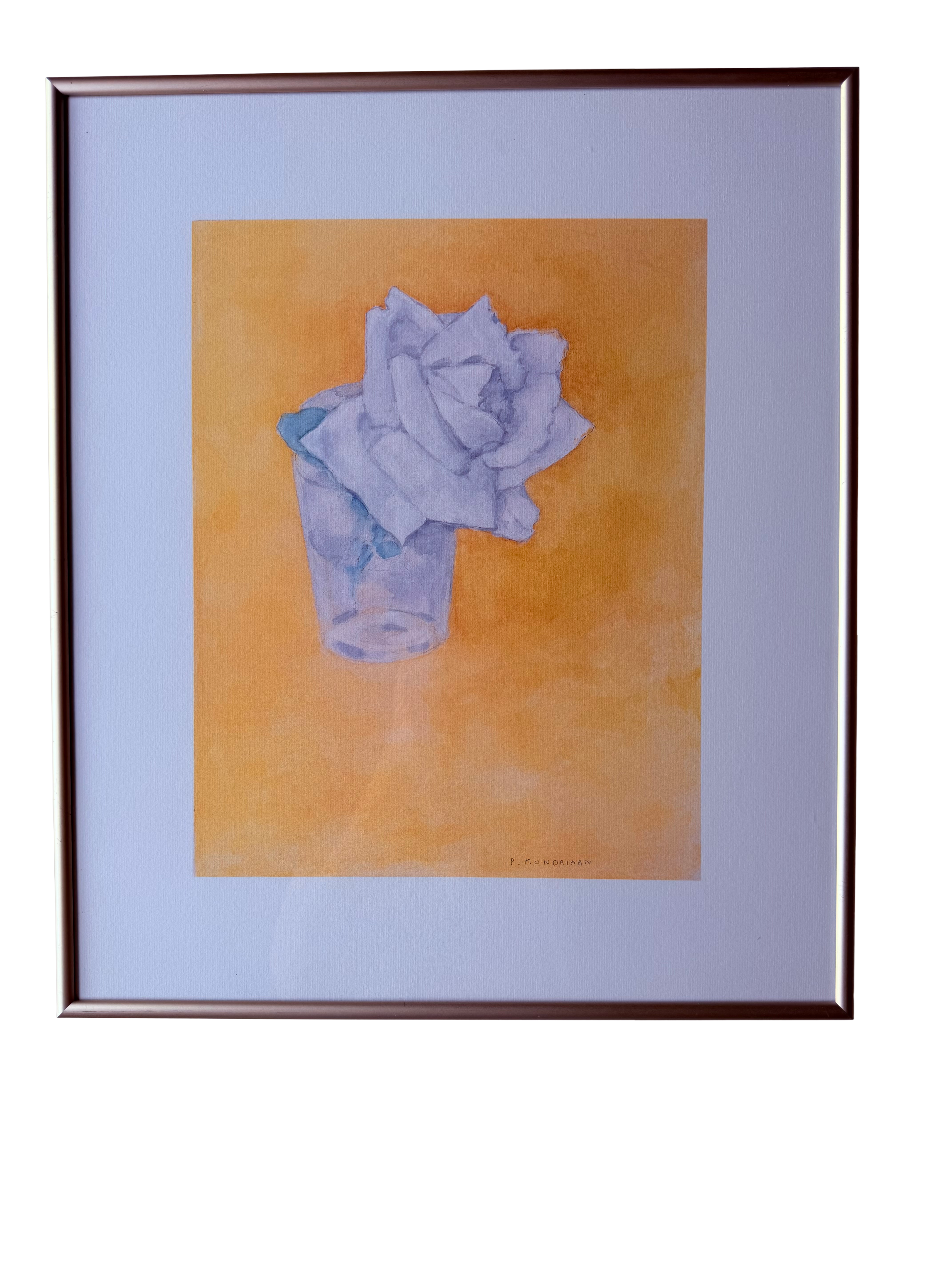 <a href='https://www.artchive.com/artwork/white-rose-in-a-glass-piet-mondrian-1921/' target='_blank' rel='noopener noreferrer'>White Rose in a Glass by Piet Mondrian</a> (print), 1921. Thrifted.